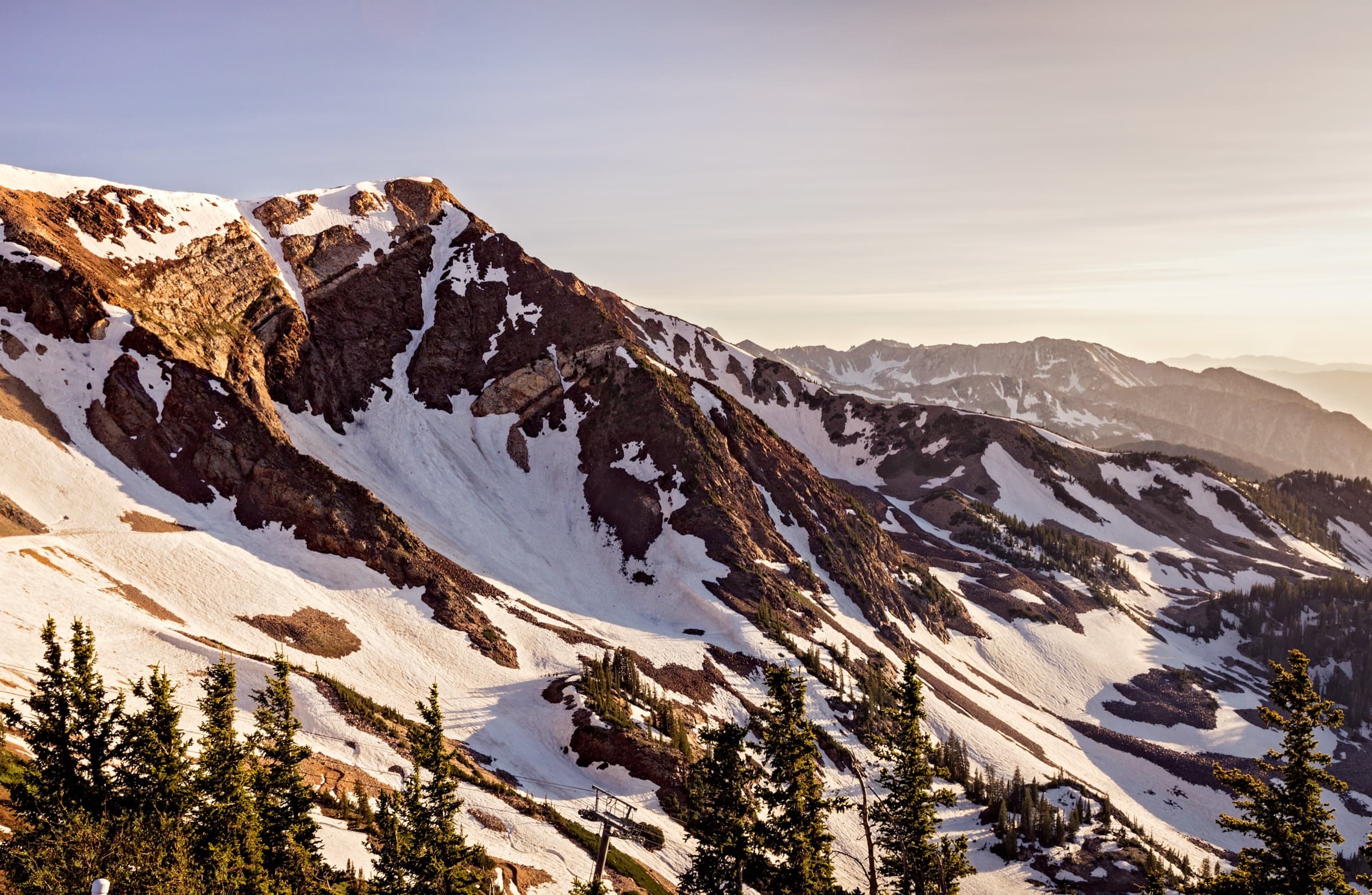 Alpine peaks of Little Cottonwood Canyon in the Utah Wasatch at golden hour